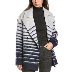 Avec Les Filles Womens  Sailor Stripe Wool-Blend Peacoat, Grey
